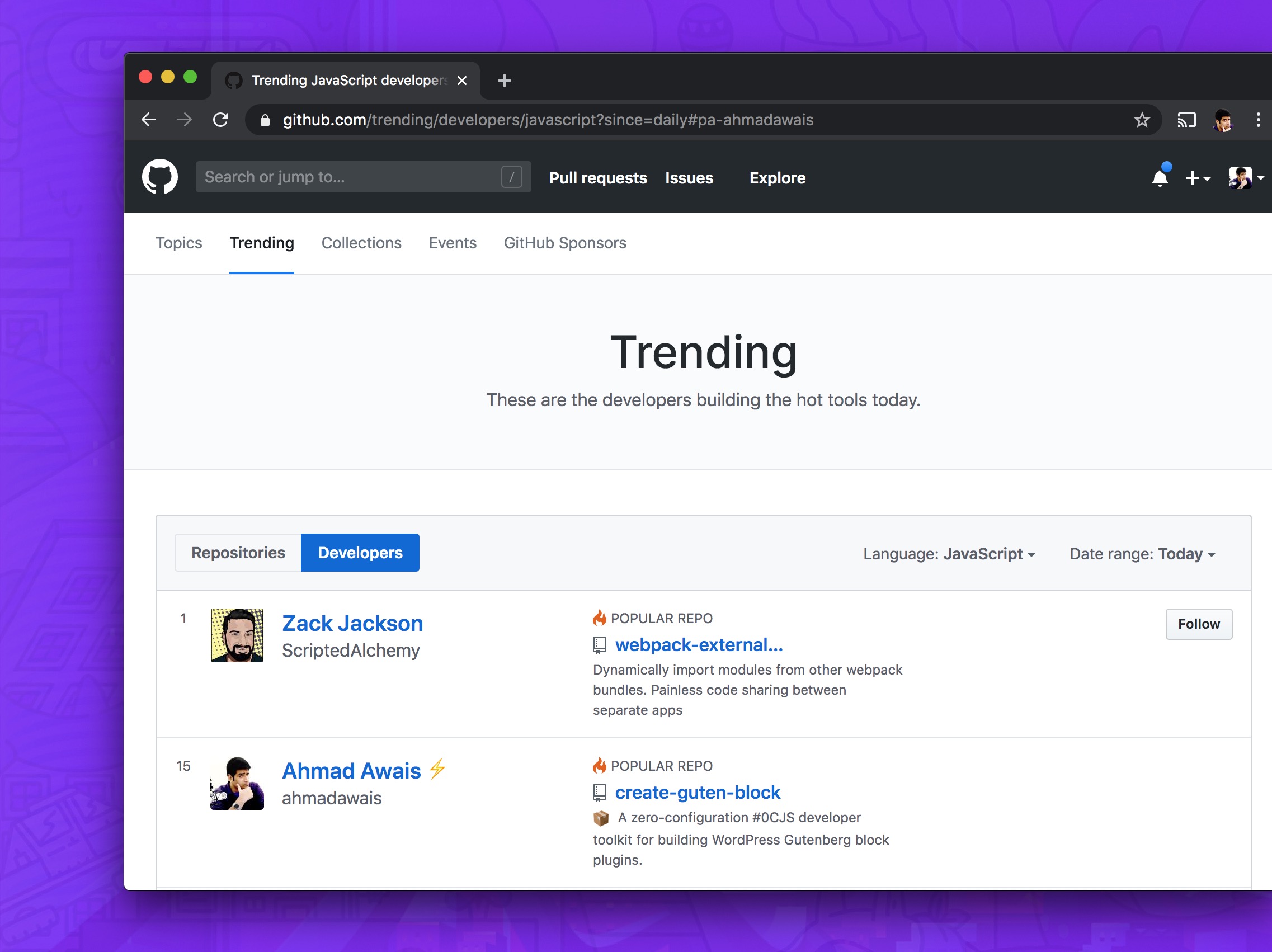GitHub Trending Develop Javascript